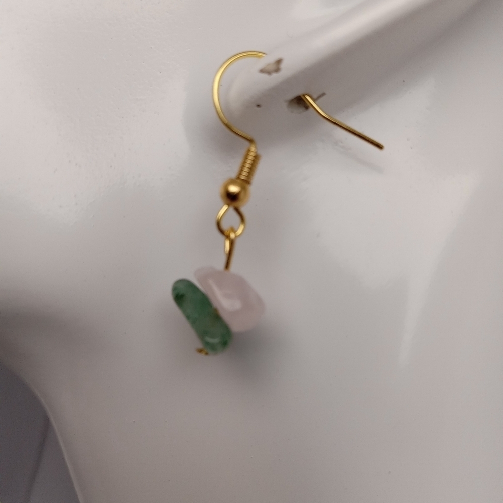 5/$25 Rose quartz and aventurine stone chip earrings - Picture 2 of 5